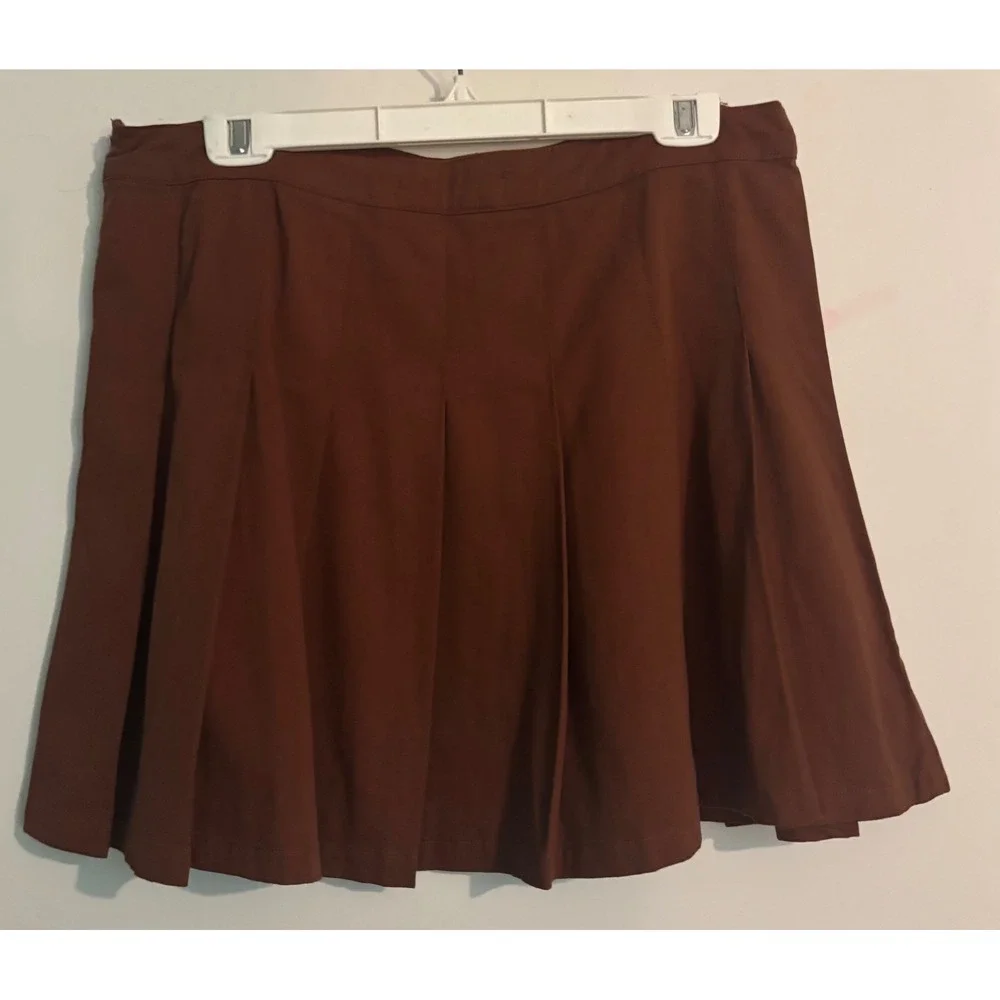 Indigo Rising Womens Sz L Brown Cotton Side Zip Pleated Mini Skirt Casual School